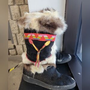 VINTAGE GARDEN SPORT ITALY Goat Fur 11” Pull-On Winter Boots women's 8.5